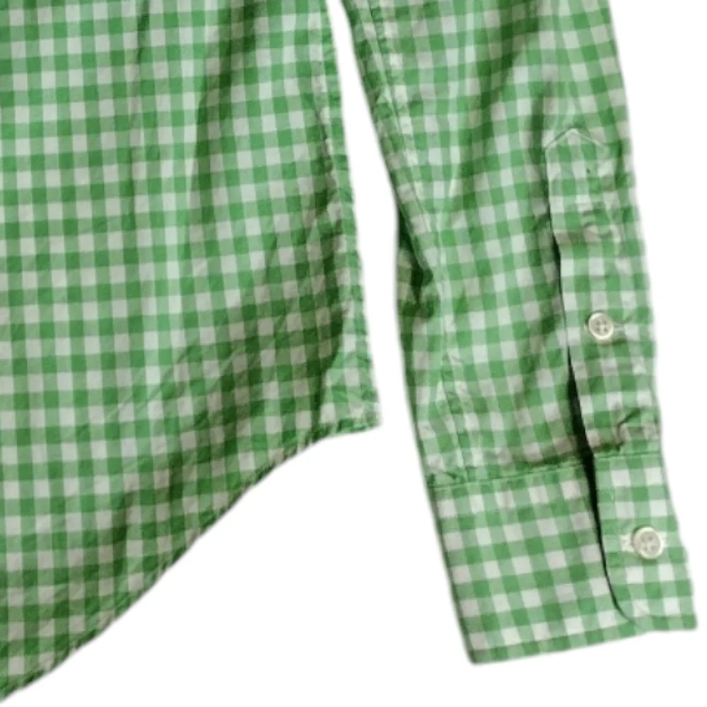 Polo Ralph Lauren green white plaid rounded hem cotton women's small Blouse - Picture 9 of 10
